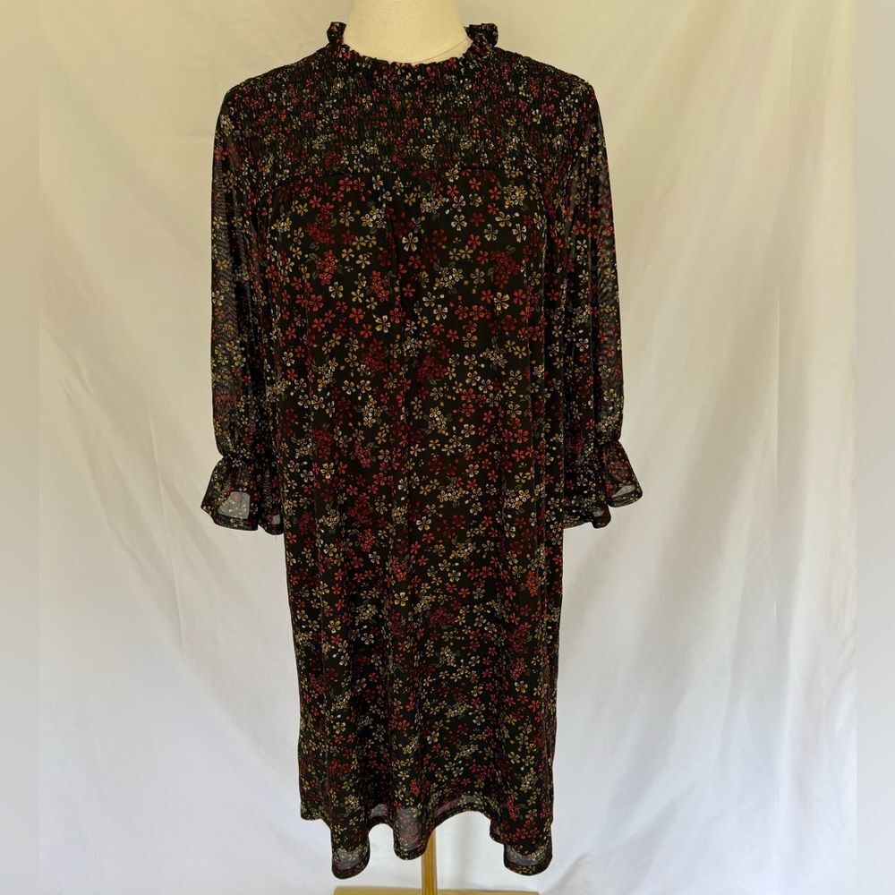 Siren Lily Floral Smocked Mini Dress Black Red Boho Whimsygoth Cottagecore Large